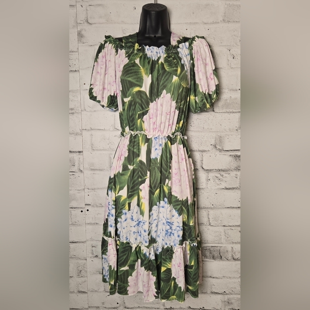 HQ Fashion Hydrangea Floral Off Shoulder Dress Cottagecore Garden Party L